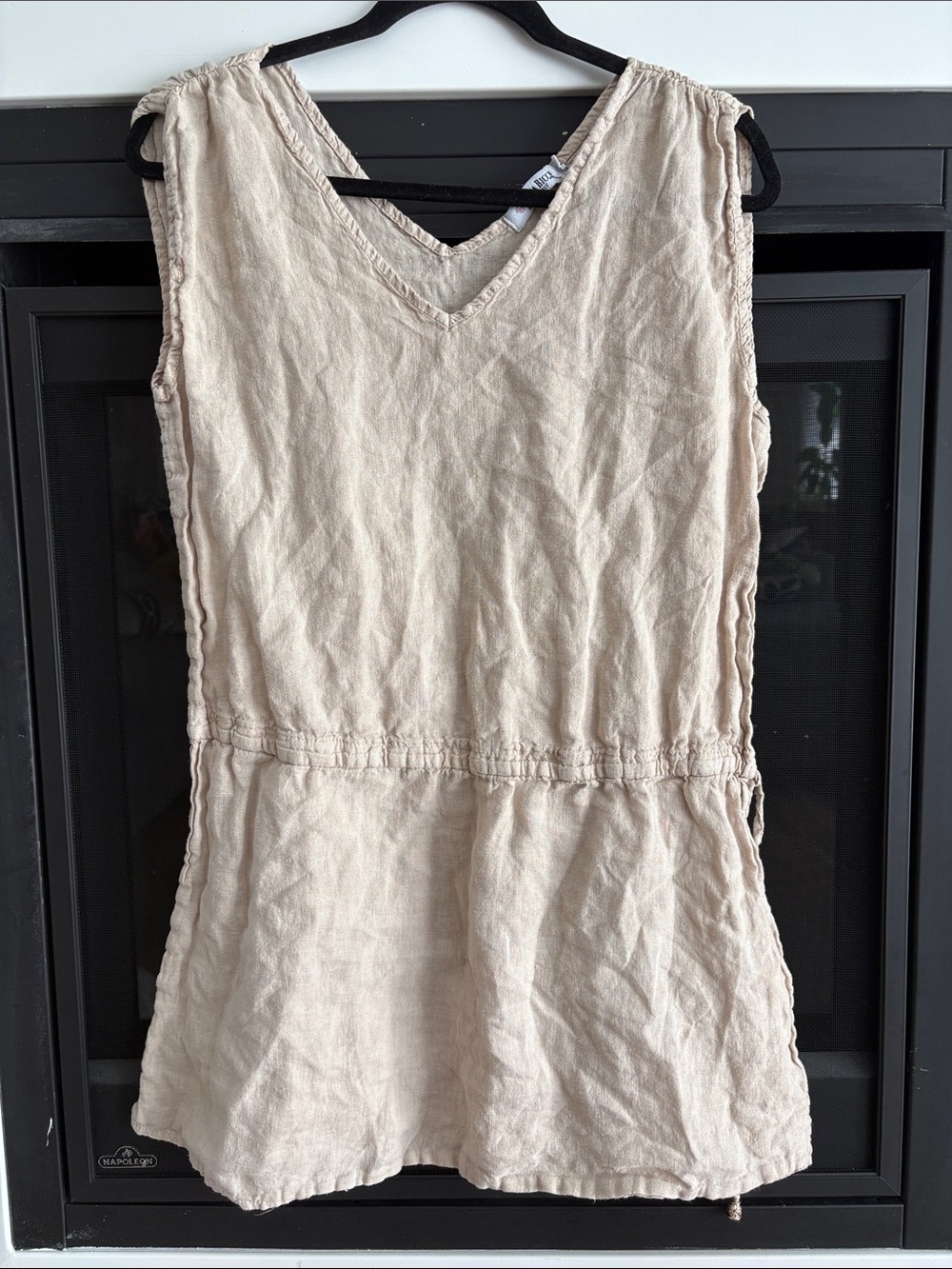 Luisa Ricci 100% Linen V- Neck Dress in Beige